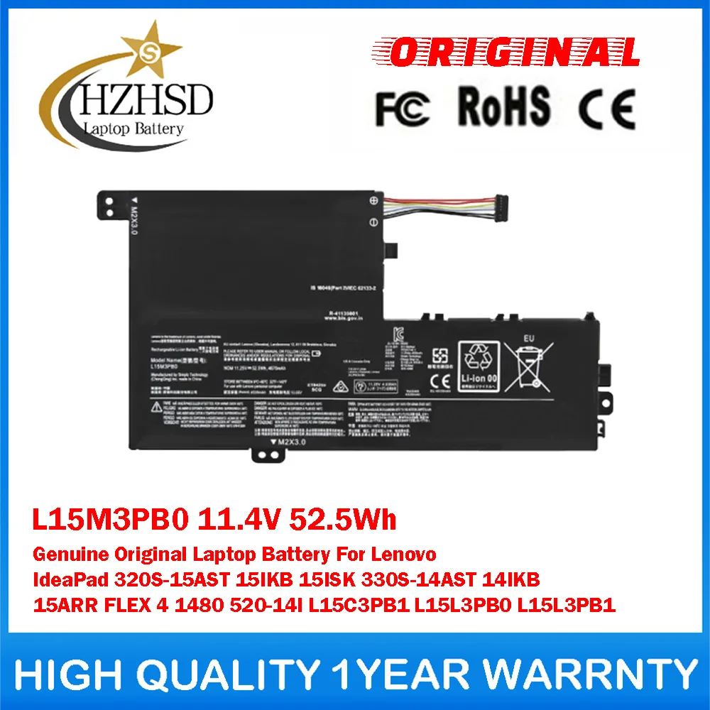 L15M3PB0 11.4V 52.5Wh Genuine Original Laptop Battery For Lenovo IdeaPad 320S-15AST 15IKB 15ISK 330S-14AST 14IKB 15ARR FLEX41480
L15M3PB0 11.4V 52.5Wh Genuine Original Laptop Battery For Lenovo IdeaPad 320S-15AST 15IKB 15ISK 330S-14AST 14IKB 15ARR FLEX41480