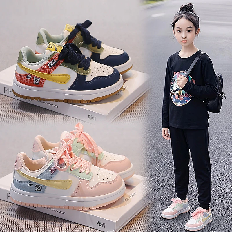 Girls Color Block Patchwork Skate Sneakers, Cute Cartoon Bear Print, Breathable Leather Upper Flat Casual Board Shoes
Girls Color Block Patchwork Skate Sneakers, Cute Cartoon Bear Print, Breathable Leather Upper Flat Casual Board Shoes