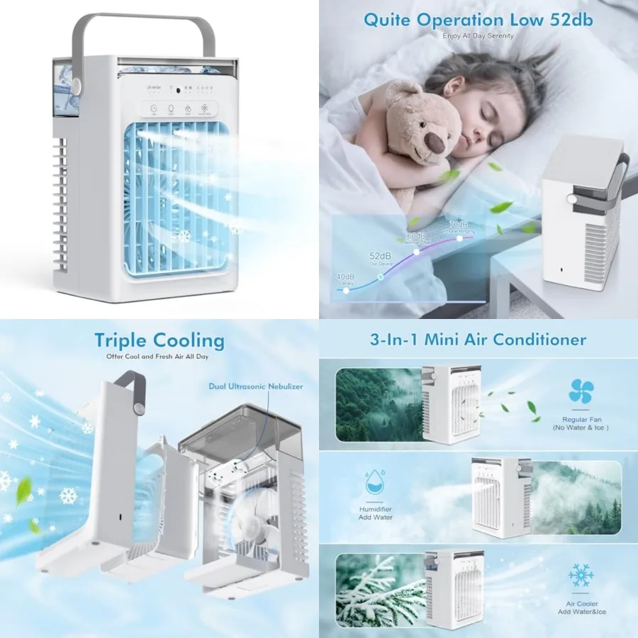 Portable Air Conditioners, 3-in-1 Portable AC Unit, Personal Mini Air Conditioner With 1000ml Water Tank, 2/4/6H Timer, USB Cha
Portable Air Conditioners, 3-in-1 Portable AC Unit, Personal Mini Air Conditioner With 1000ml Water Tank, 2/4/6H Timer, USB Cha