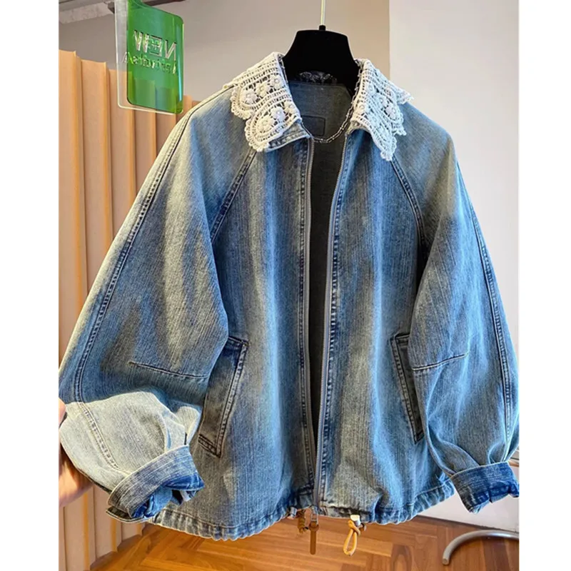 Blue Waed Denim Jaet Women's Spring Autumn New Sle Super Beautiful Hook Flower Collar Jaet Top Clean Fit Loose Outwear Female
Blue Waed Denim Jaet Women's Spring Autumn New Sle Super Beautiful Hook Flower Collar Jaet Top Clean Fit Loose Outwear Female