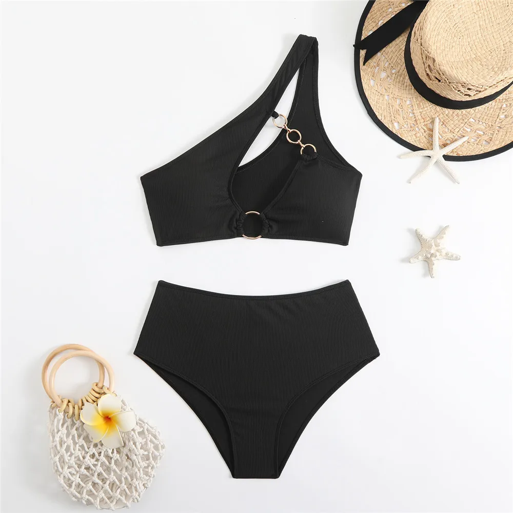 One Shoulder Solid Swimwears Black Ribbed High Waist Bikini Metal Ring Sexy Swimsuit Women 2025 Bathing Suit Bikinis Sets Mujer
One Shoulder Solid Swimwears Black Ribbed High Waist Bikini Metal Ring Sexy Swimsuit Women 2025 Bathing Suit Bikinis Sets Mujer