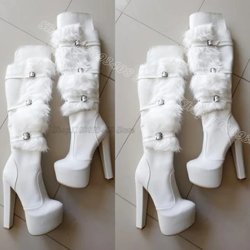 White Fur Decor Chunky Heels Boots Side Zipper Platform Matte Leather Stylish Fall Women Party Casual Boots Zapatos Para Mujere
White Fur Decor Chunky Heels Boots Side Zipper Platform Matte Leather Stylish Fall Women Party Casual Boots Zapatos Para Mujere