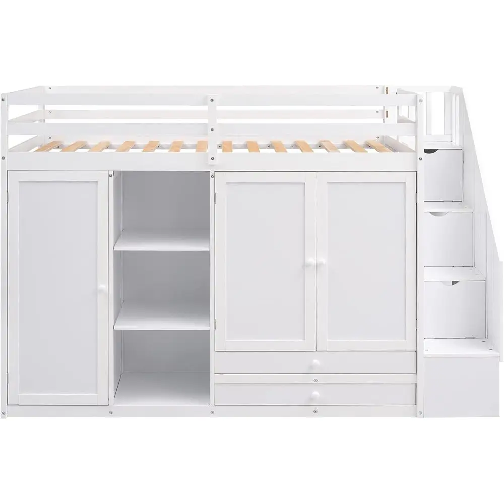 Twin Size Wooden Bunk Bed with Stairs, Wardrobe, Drawers, and Shelves for Kids, Space-Saving White Design
Twin Size Wooden Bunk Bed with Stairs, Wardrobe, Drawers, and Shelves for Kids, Space-Saving White Design
