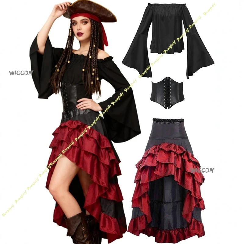 Halloween Medieval Pirate Dress High Waist Slimming Gown Irregular Hem Long Skirt with Ruffle Trim for Women Cosplay
Halloween Medieval Pirate Dress High Waist Slimming Gown Irregular Hem Long Skirt with Ruffle Trim for Women Cosplay
