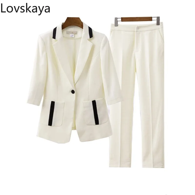 Women Half Sleeve Blazer And Trouser Female Work Wear Formal 2 Piece Set Summer Spring Black Brown Beige Pant Suit
Women Half Sleeve Blazer And Trouser Female Work Wear Formal 2 Piece Set Summer Spring Black Brown Beige Pant Suit