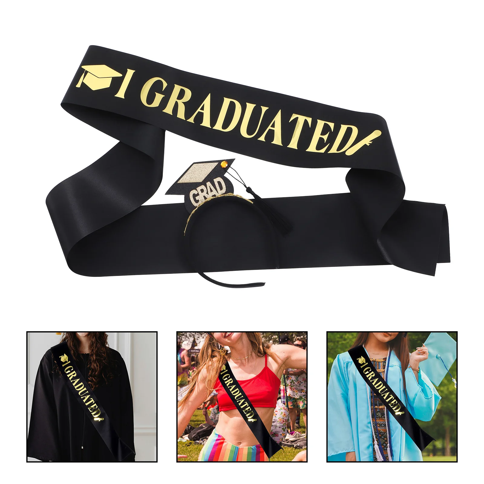 1Set Graduation Sash and Headband Fabric Party Hair Hoop Graduation Costume Accessory Photo Prop Supplies 
1Set Graduation Sash and Headband Fabric Party Hair Hoop Graduation Costume Accessory Photo Prop Supplies
