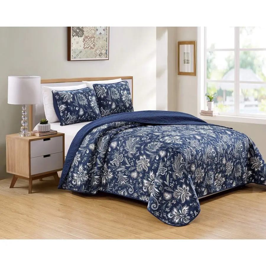 2 Piece Navy Dark Blue Luxury Lush Soft Floral Flowers Paisley Printed Design Quilt Coverlet Bedspread Oversized Bed Cover Set J
2 Piece Navy Dark Blue Luxury Lush Soft Floral Flowers Paisley Printed Design Quilt Coverlet Bedspread Oversized Bed Cover Set J