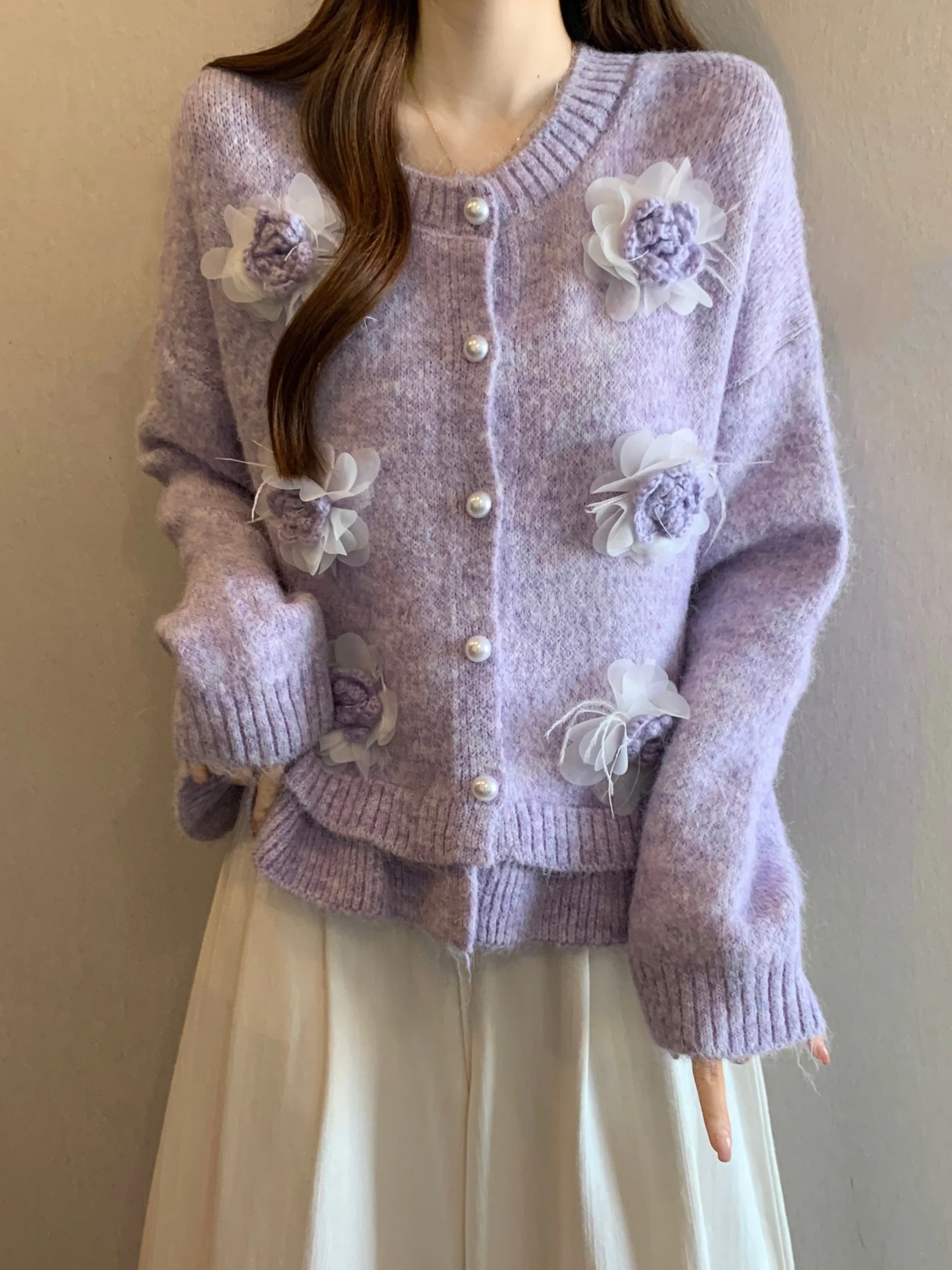 Purple 3D Flower Shoulder Sweater Jacket Women's Large Size Knitted Open Cardigan Spring 2026 New Style Comfortable Breathable
Purple 3D Flower Shoulder Sweater Jacket Women's Large Size Knitted Open Cardigan Spring 2026 New Style Comfortable Breathable