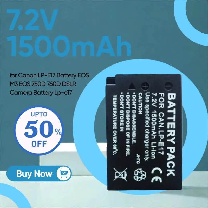7.2V 1500mAh Suitable for Canon LP-E17 Battery EOS M3 EOS 750D 760D DSLR Camera Battery Lp-e17
7.2V 1500mAh Suitable for Canon LP-E17 Battery EOS M3 EOS 750D 760D DSLR Camera Battery Lp-e17