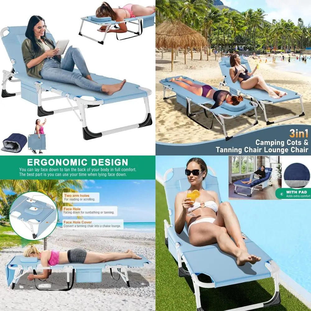 Adjustable 5-Position Folding Chaise Lounge Chair with Mattress and Face Hole for Outdoor Patio Use
Adjustable 5-Position Folding Chaise Lounge Chair with Mattress and Face Hole for Outdoor Patio Use
