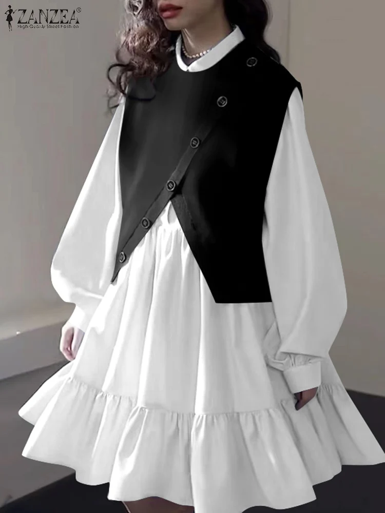 ZANZEA Office O-Neck Pleated Sundress 2025 Spring Women Dress Fashion Fake two-piece Dresses Casual Long Lantern Sleeve Vestidos
ZANZEA Office O-Neck Pleated Sundress 2025 Spring Women Dress Fashion Fake two-piece Dresses Casual Long Lantern Sleeve Vestidos