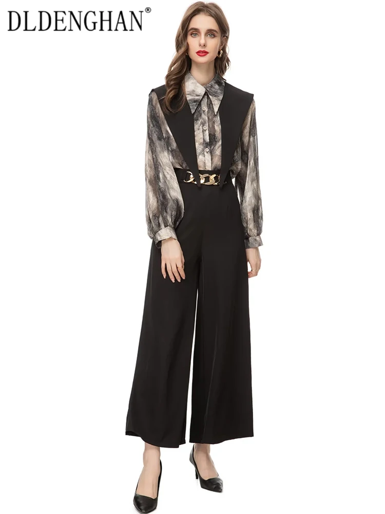 DLDENGHAN Spring Suit Women Lantern Sleeve Single Breasted Print Shirt + Wide leg Pants Office Lady Two-Piece Set
DLDENGHAN Spring Suit Women Lantern Sleeve Single Breasted Print Shirt + Wide leg Pants Office Lady Two-Piece Set