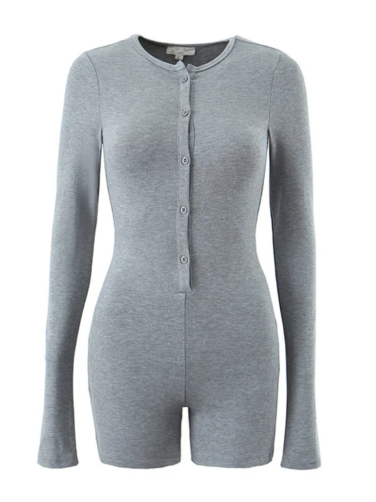 Women's Jumpsuit Short Placket With Buttons Round Neck Long Sleeve All-In-One Jacket Solid Color Knitted Jumpsuit With Shorts
Women's Jumpsuit Short Placket With Buttons Round Neck Long Sleeve All-In-One Jacket Solid Color Knitted Jumpsuit With Shorts