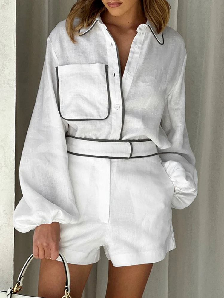New in Summer Women's Elegant Set Cotton Linen Long-Sleeved Black White Contrasting Color Design Shirt Shorts Two-Piece
New in Summer Women's Elegant Set Cotton Linen Long-Sleeved Black White Contrasting Color Design Shirt Shorts Two-Piece