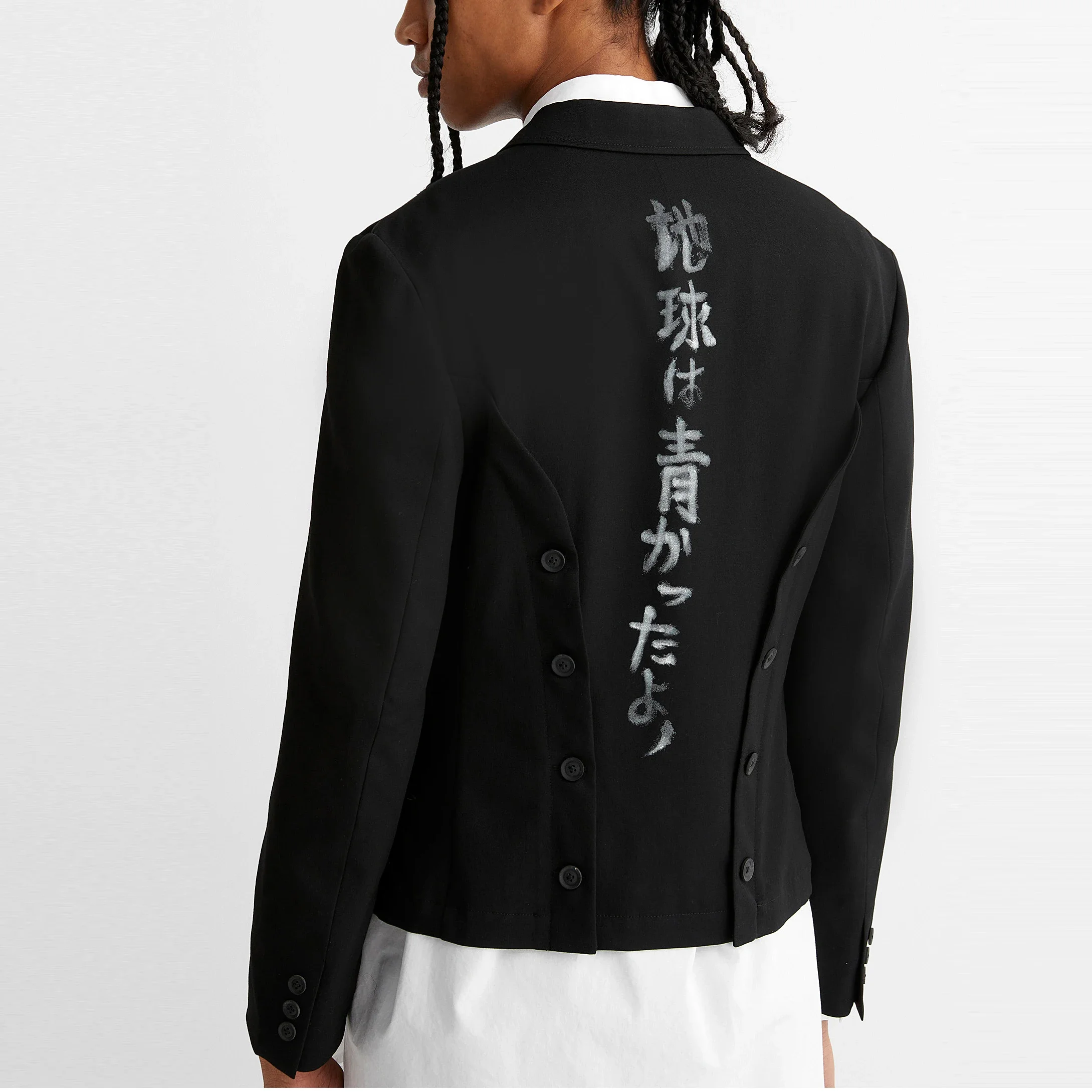 YOJI OOAK Original Design Japanese Earth Text Slogan Back Printed Short Coat Short Jacket
YOJI OOAK Original Design Japanese Earth Text Slogan Back Printed Short Coat Short Jacket