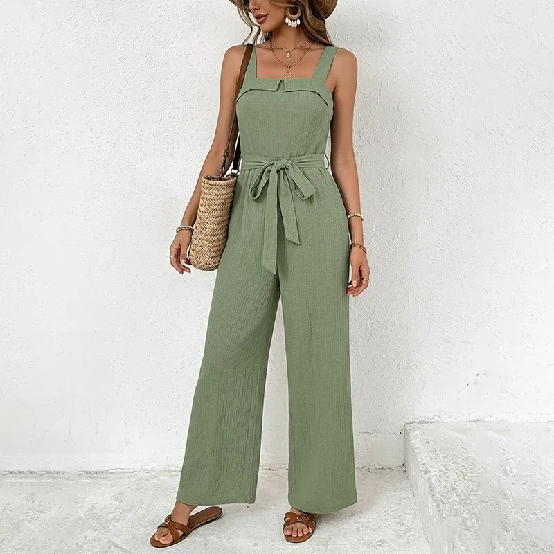 Summer Women's Clothing Sleeveless Tie Waist Wide Leg Jumpsuit For Woman Casual High Waisted Long Romper Rayon Blend Fabric
Summer Women's Clothing Sleeveless Tie Waist Wide Leg Jumpsuit For Woman Casual High Waisted Long Romper Rayon Blend Fabric