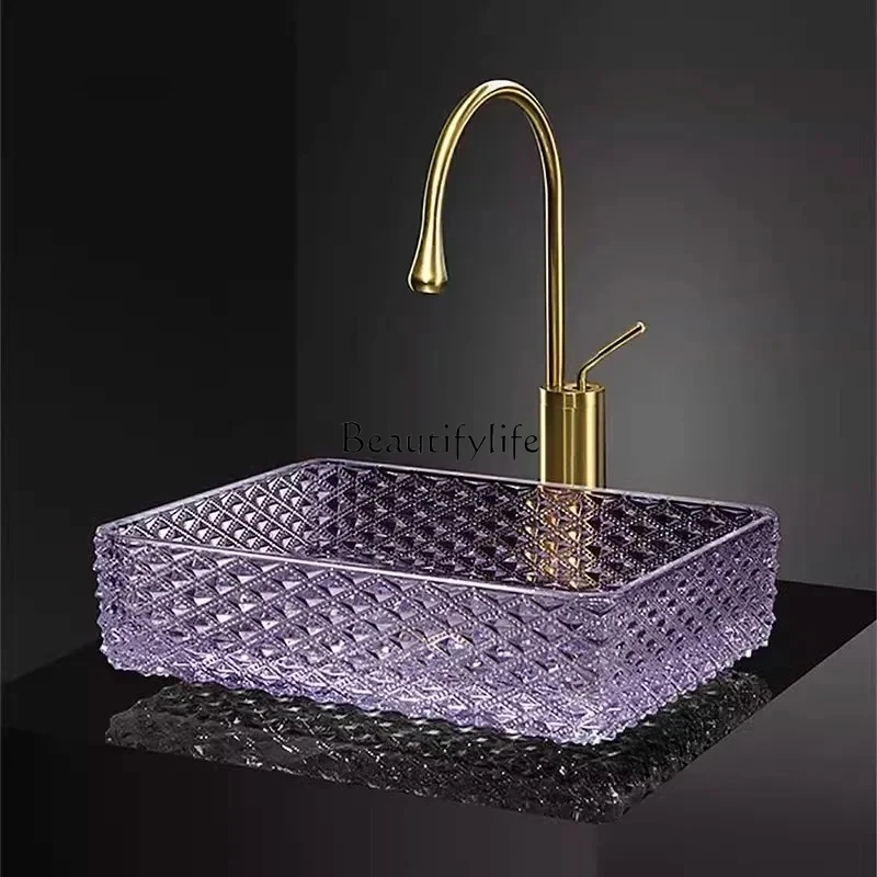Transparent Embossed Above Counter Basin for Bathroom Creative Glass Designer Sinks Nordic Rectangular
Transparent Embossed Above Counter Basin for Bathroom Creative Glass Designer Sinks Nordic Rectangular