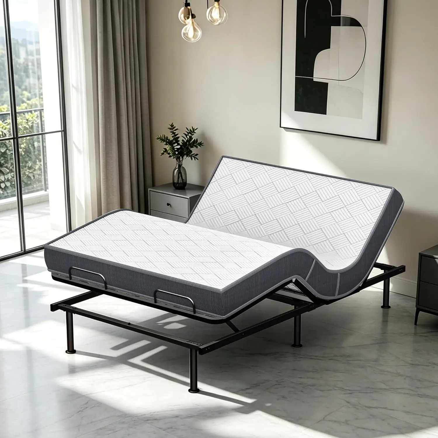 Full Size Adjustable Bed Frame Base with 5 Inch Foam Mattress 75X54 Wired Remote Simultaneous Head & Foot Incline Zero, Custom
Full Size Adjustable Bed Frame Base with 5 Inch Foam Mattress 75X54 Wired Remote Simultaneous Head & Foot Incline Zero, Custom