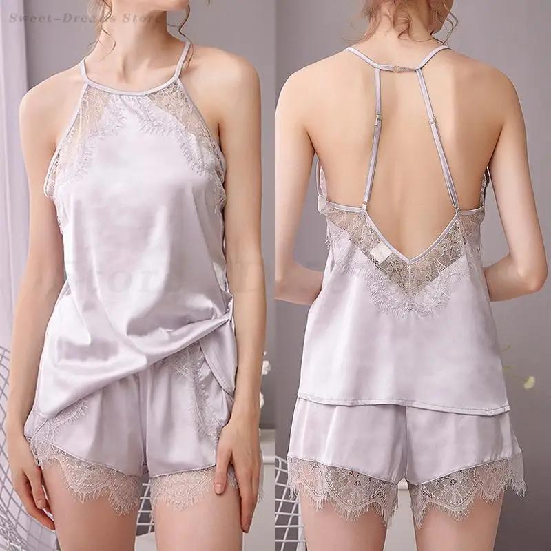 Female Pajama Set Summer New Loungewear Sexy Backless Strap Top&Shorts Intimate Lingerie Women Sleepwear Silky Satin Homewear
Female Pajama Set Summer New Loungewear Sexy Backless Strap Top&Shorts Intimate Lingerie Women Sleepwear Silky Satin Homewear