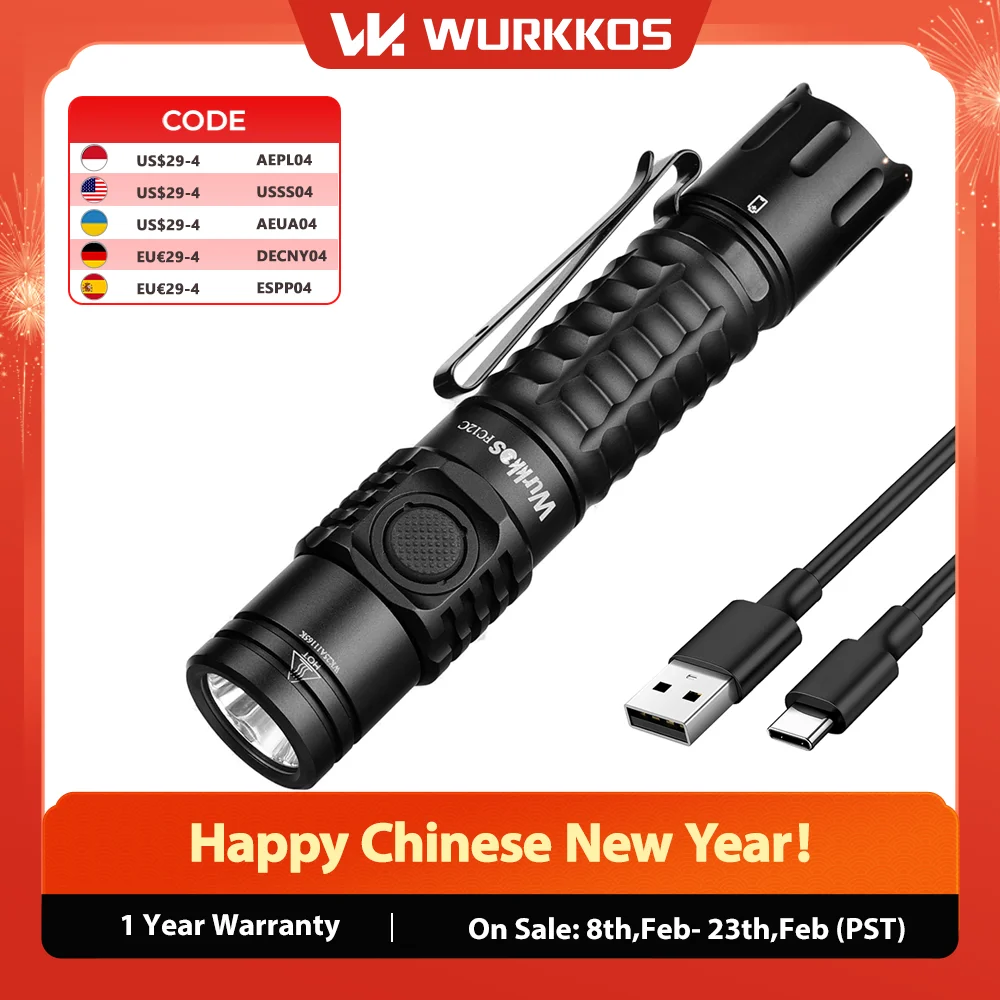 Wurkkos FC12C Tactical Flashlight 1600LM Self Defense Torch 18650 Emergency Light IP68 Waterproof LED Lamp with Stepless Dimming
Wurkkos FC12C Tactical Flashlight 1600LM Self Defense Torch 18650 Emergency Light IP68 Waterproof LED Lamp with Stepless Dimming