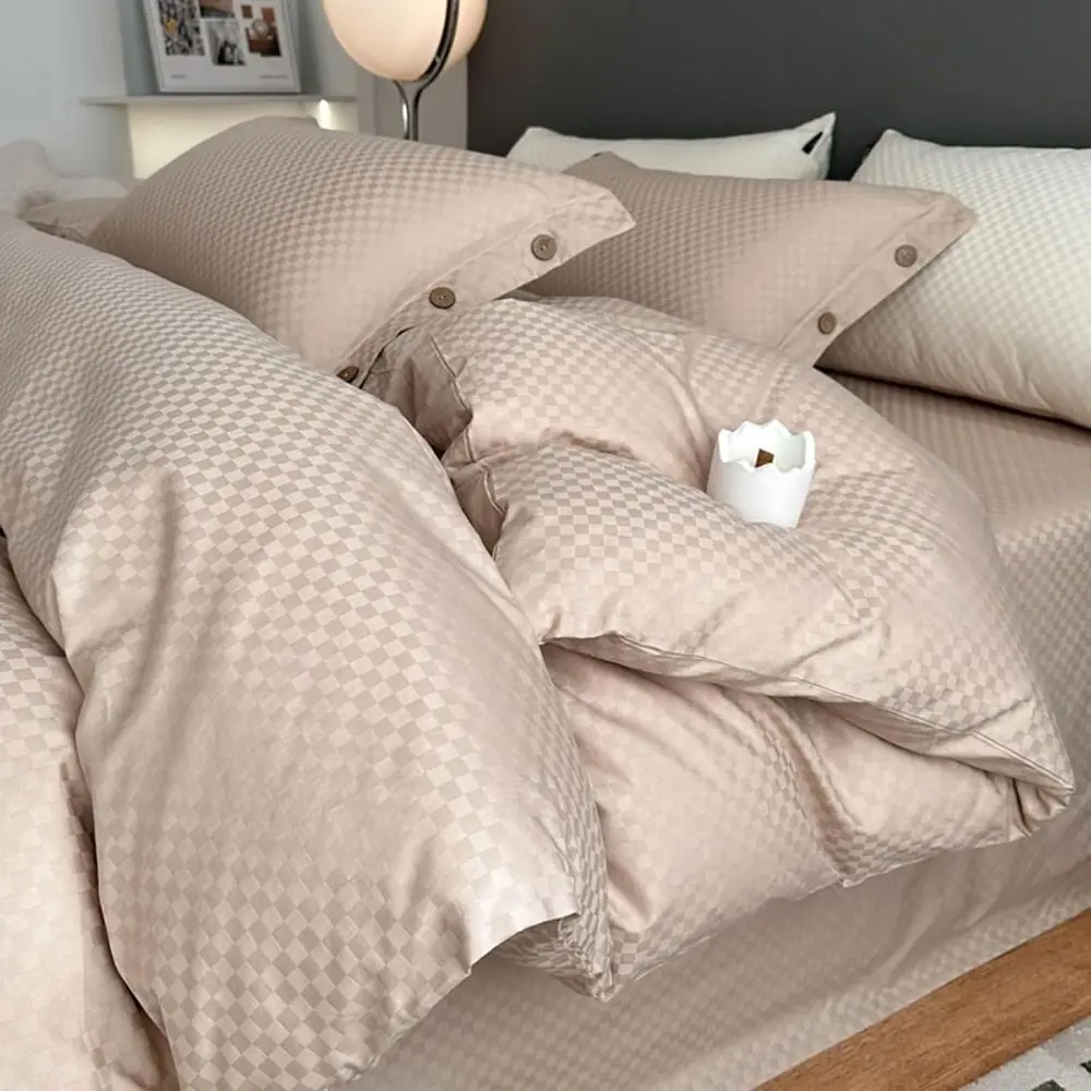 4 Piece Bed Sheet Set Cotton, Queen ull-Sided Plaid Bedding Set with Bed Sheet and 2 Pillowcases, Light Khaki, 1.8m-200x230cm
4 Piece Bed Sheet Set Cotton, Queen ull-Sided Plaid Bedding Set with Bed Sheet and 2 Pillowcases, Light Khaki, 1.8m-200x230cm
