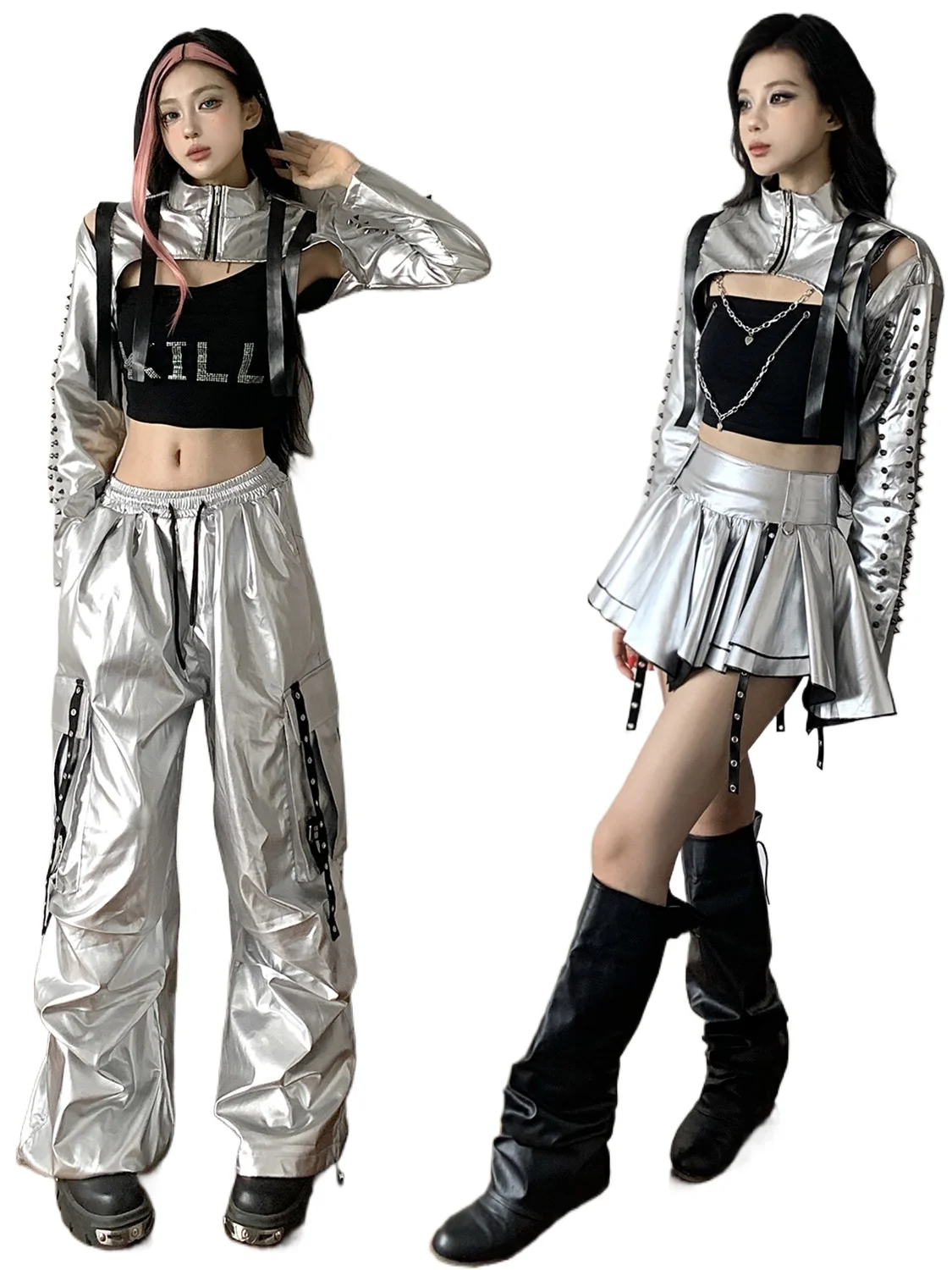 Kpop Girl Group Silver Technology Sense Clothing Sexy Hip Hop Street Dance Song Suit Bar DS Night Show Suit
Kpop Girl Group Silver Technology Sense Clothing Sexy Hip Hop Street Dance Song Suit Bar DS Night Show Suit