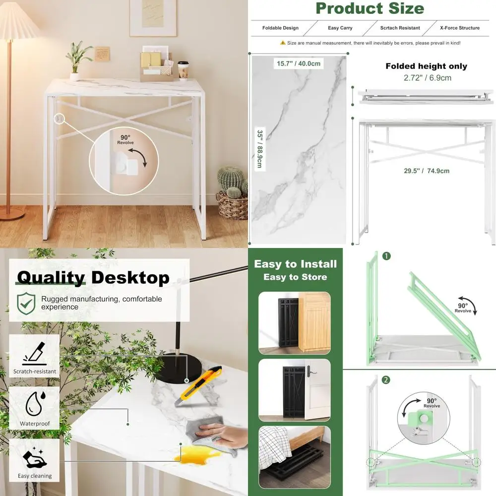 Portable 35 Folding Desk for Writing, Gaming & Camping, Compact Space-Saving Design, White Marble Look, Easy Setup Office Table
Portable 35 Folding Desk for Writing, Gaming & Camping, Compact Space-Saving Design, White Marble Look, Easy Setup Office Table