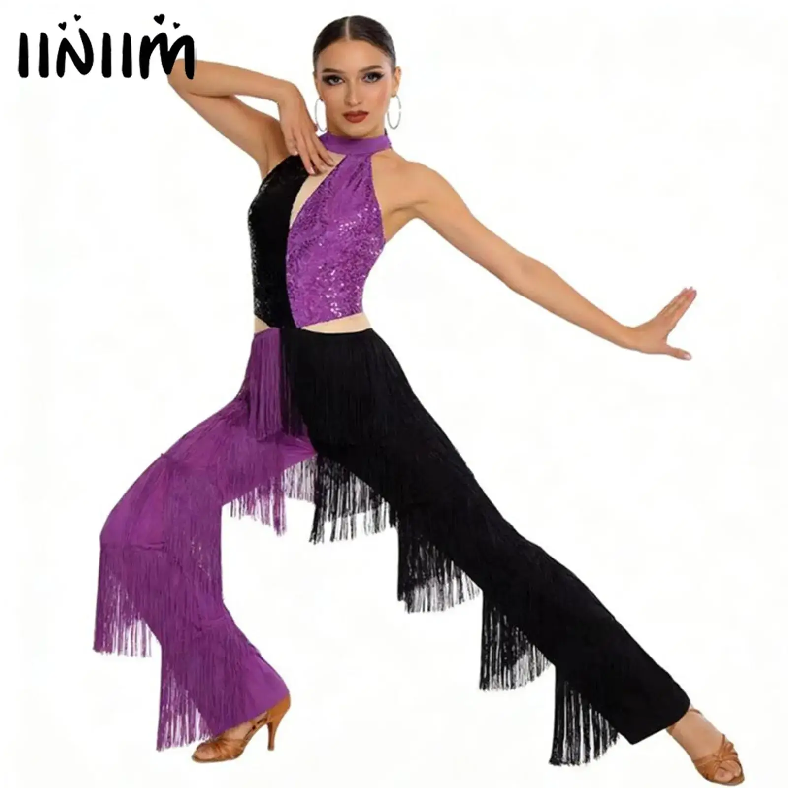 Womens 70s Disco Jumpsuit Latin Ballroom Tango Dance Performance Costume Chest Shiny Sequin Tassel Fringe Unitards Jumpsuit
Womens 70s Disco Jumpsuit Latin Ballroom Tango Dance Performance Costume Chest Shiny Sequin Tassel Fringe Unitards Jumpsuit