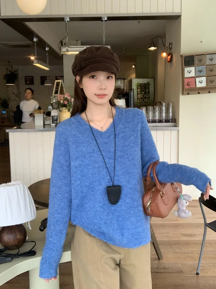 Loose V-Ne Long Sve Blue Knitwear Women's Autumn Winter plus Size Comfortable Slimming Top Trendy Casual Faion
Loose V-Ne Long Sve Blue Knitwear Women's Autumn Winter plus Size Comfortable Slimming Top Trendy Casual Faion
