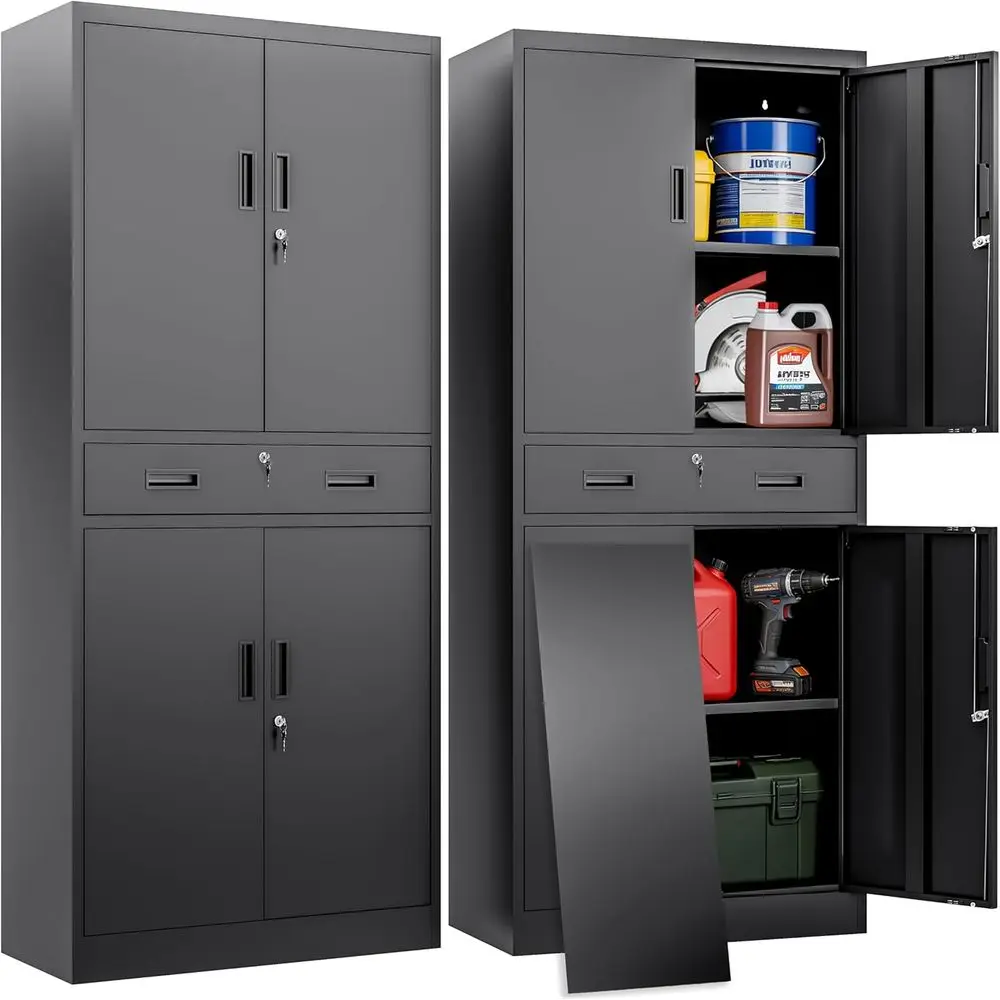 71 Tall Black Metal Garage Storage Cabinet with Lockable Door and 2 Adjustable Shelves
71 Tall Black Metal Garage Storage Cabinet with Lockable Door and 2 Adjustable Shelves