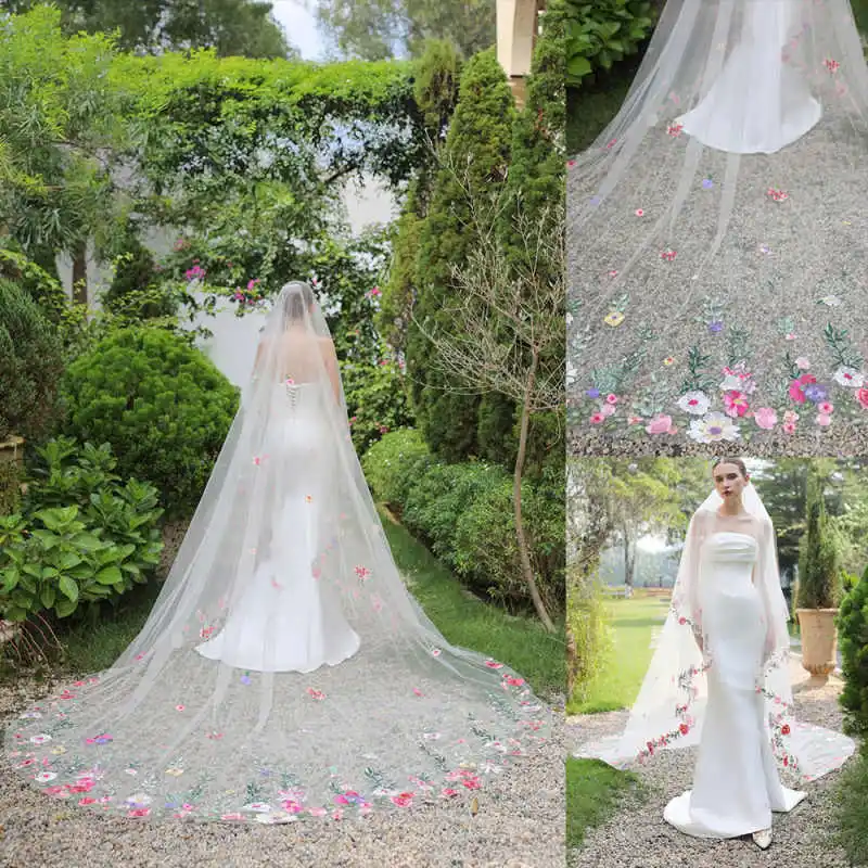 Gorgeous Two Layer 3D Floral Outdoor Wedding Veils 3M Cathedral Length With Comb Bridal Veils Customized Velo De Novia
Gorgeous Two Layer 3D Floral Outdoor Wedding Veils 3M Cathedral Length With Comb Bridal Veils Customized Velo De Novia