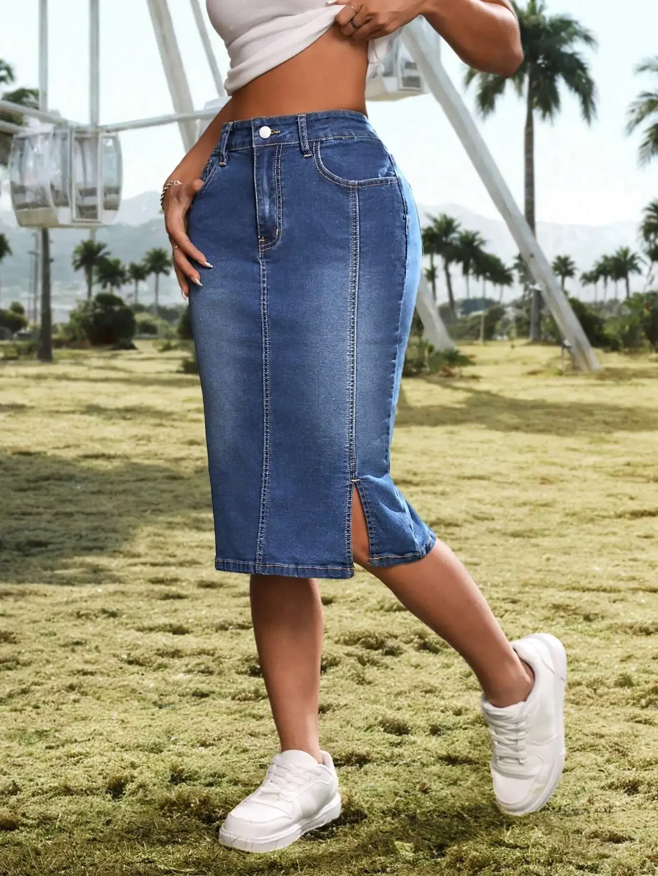 Women's Stretch Denim Pencil Skirt with Side Slit, Knee-Length, Casual Slim Fit
Women's Stretch Denim Pencil Skirt with Side Slit, Knee-Length, Casual Slim Fit