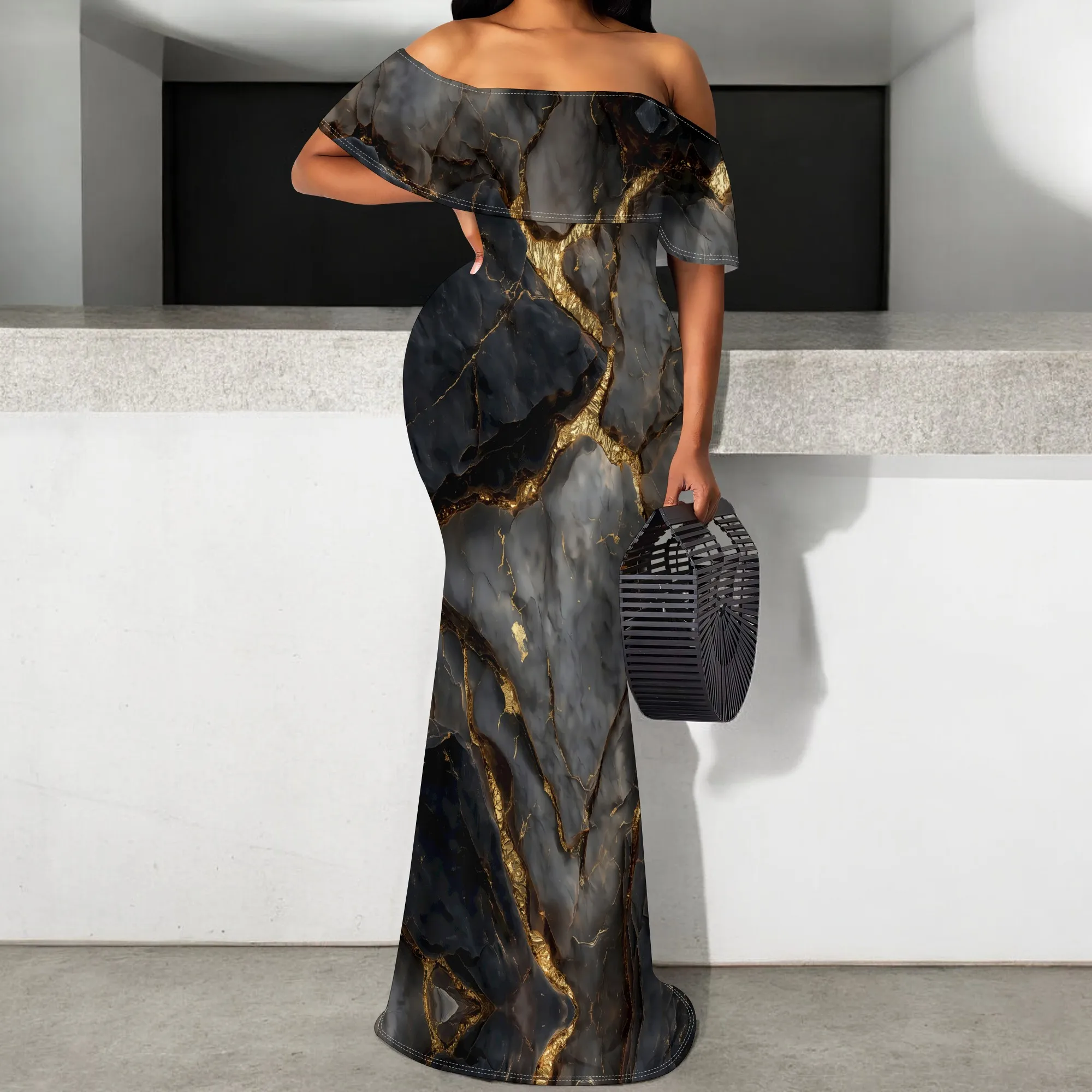 Black Gold Marble Print Off Shoulder Maxi Dress for Women 2025 Elegant Mermaid Ruffle Formal Gown S-3XL
Black Gold Marble Print Off Shoulder Maxi Dress for Women 2025 Elegant Mermaid Ruffle Formal Gown S-3XL