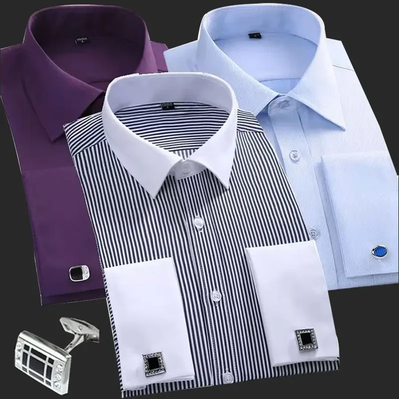 New M~6XL Cotton Men's French Cuffs Business Long Sleeve Shirt Stripes Comfortable Standard Elegant Formal Shirts Cufflink Top
New M~6XL Cotton Men's French Cuffs Business Long Sleeve Shirt Stripes Comfortable Standard Elegant Formal Shirts Cufflink Top