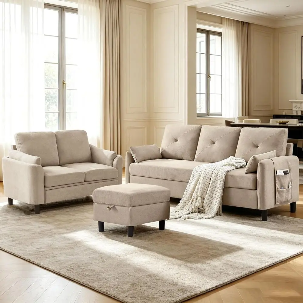 Sectional Sofa Set, Convertible Sofa, 59 Loveseat, 3-Seat L-Shaped Couch with Storage Ottoman and Side Pockets, Living Room, Off
Sectional Sofa Set, Convertible Sofa, 59 Loveseat, 3-Seat L-Shaped Couch with Storage Ottoman and Side Pockets, Living Room, Off