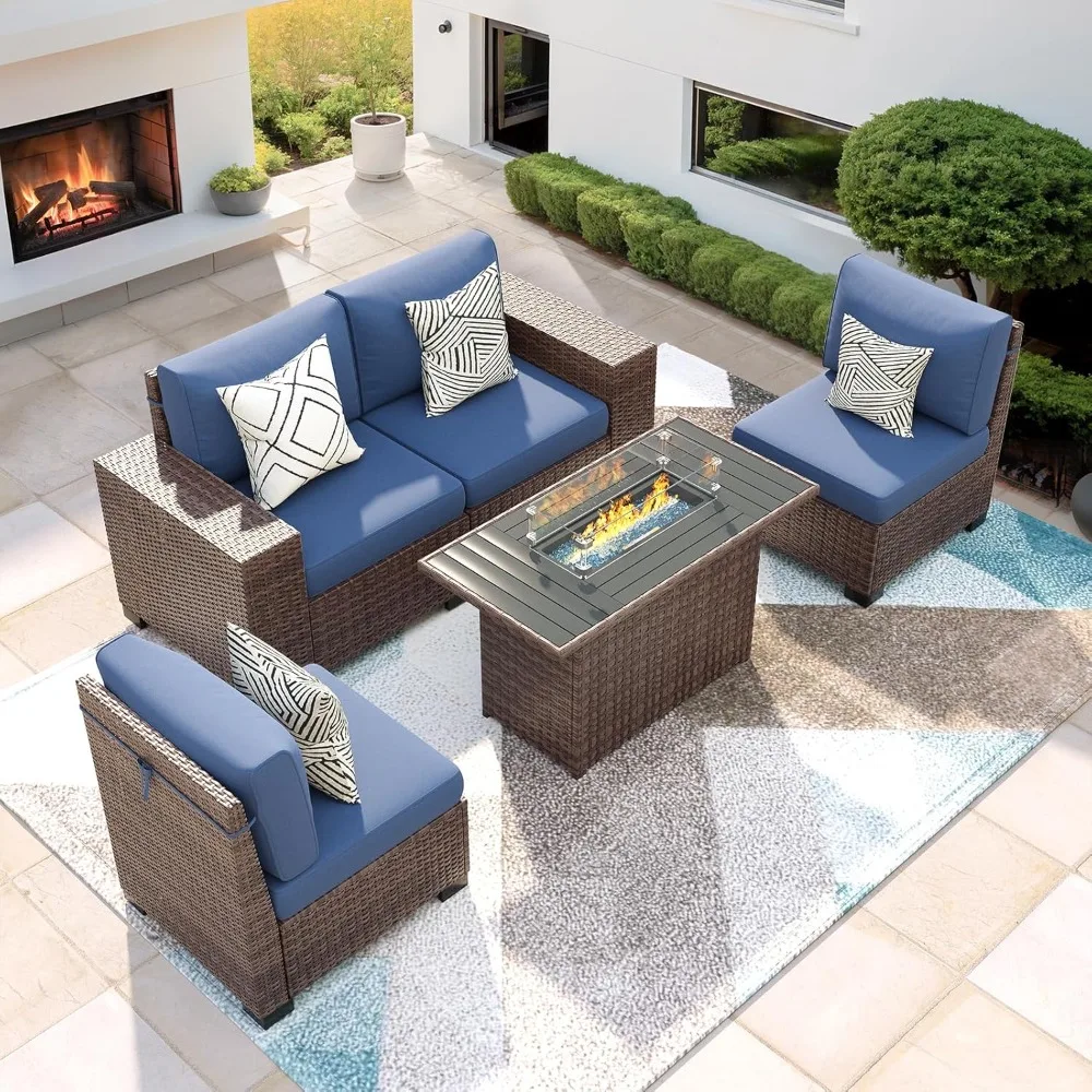5 Piece Patio Furniture Set with Fire Pit Table, Outdoor Conversation Sets Brown Wicker Rattan Sectional Sofa, 4'' Thickened
5 Piece Patio Furniture Set with Fire Pit Table, Outdoor Conversation Sets Brown Wicker Rattan Sectional Sofa, 4'' Thickened