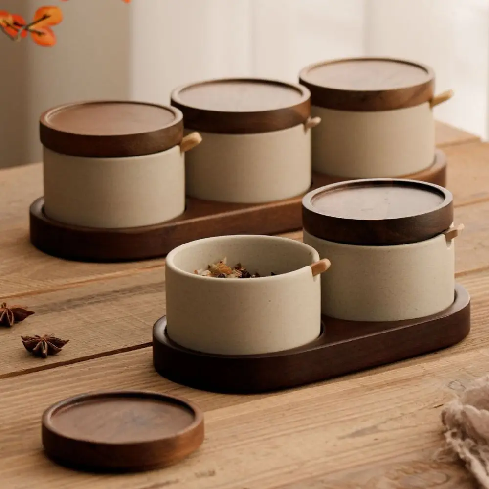 Japanese Style Ceramic Seasoning Jar Vintage with Lid Spoon Tray Seasoning Box Cylindrical Spice Container Dinning Table
Japanese Style Ceramic Seasoning Jar Vintage with Lid Spoon Tray Seasoning Box Cylindrical Spice Container Dinning Table