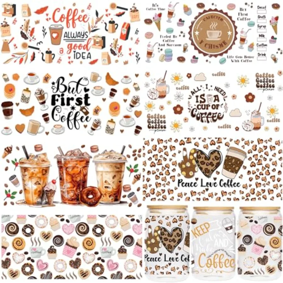 UV DTF Cup Wraps Transfer - 8 Sheets Coffee UV DTF Transfer Sticker for 16 OZ Glass, Coffee Dessert Love Icecream Bread Design,
UV DTF Cup Wraps Transfer - 8 Sheets Coffee UV DTF Transfer Sticker for 16 OZ Glass, Coffee Dessert Love Icecream Bread Design,