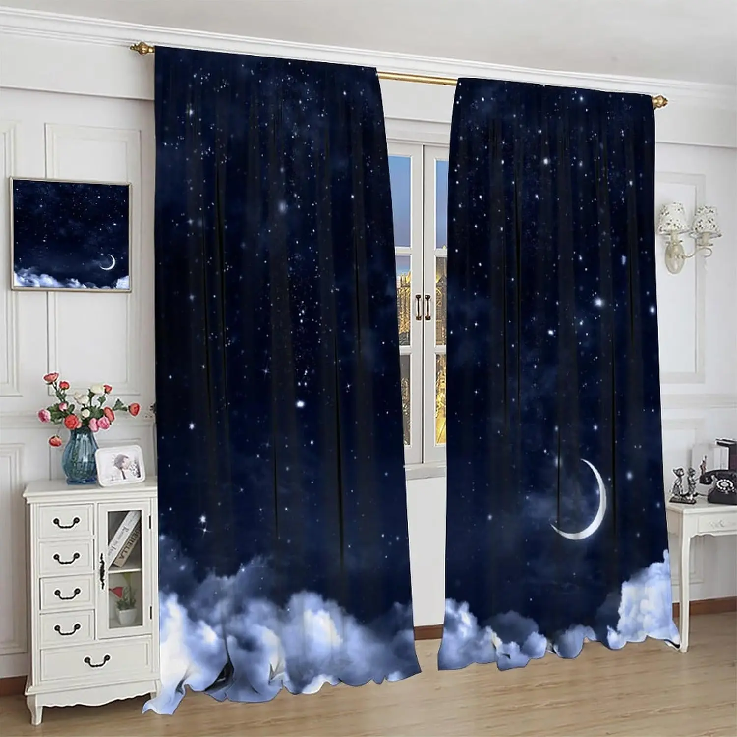 Nightly Sky Curtains, Abstract Fantasy Galaxy Moon Cloud Starry Scenery Print Window Drapes Curtains for Kitchen Bedroom Living
Nightly Sky Curtains, Abstract Fantasy Galaxy Moon Cloud Starry Scenery Print Window Drapes Curtains for Kitchen Bedroom Living