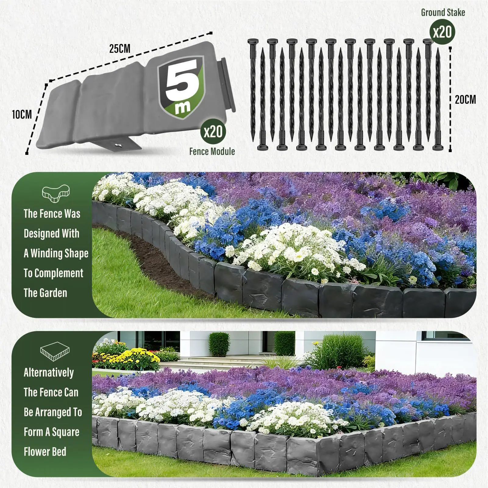 Ограждение для сада, 20 штук, водонепроницаемое, на колышках, имитация камня, для клумб, патио, газонов, дворов
Ограждение для сада, 20 штук, водонепроницаемое, на колышках, имитация камня, для клумб, патио, газонов, дворов