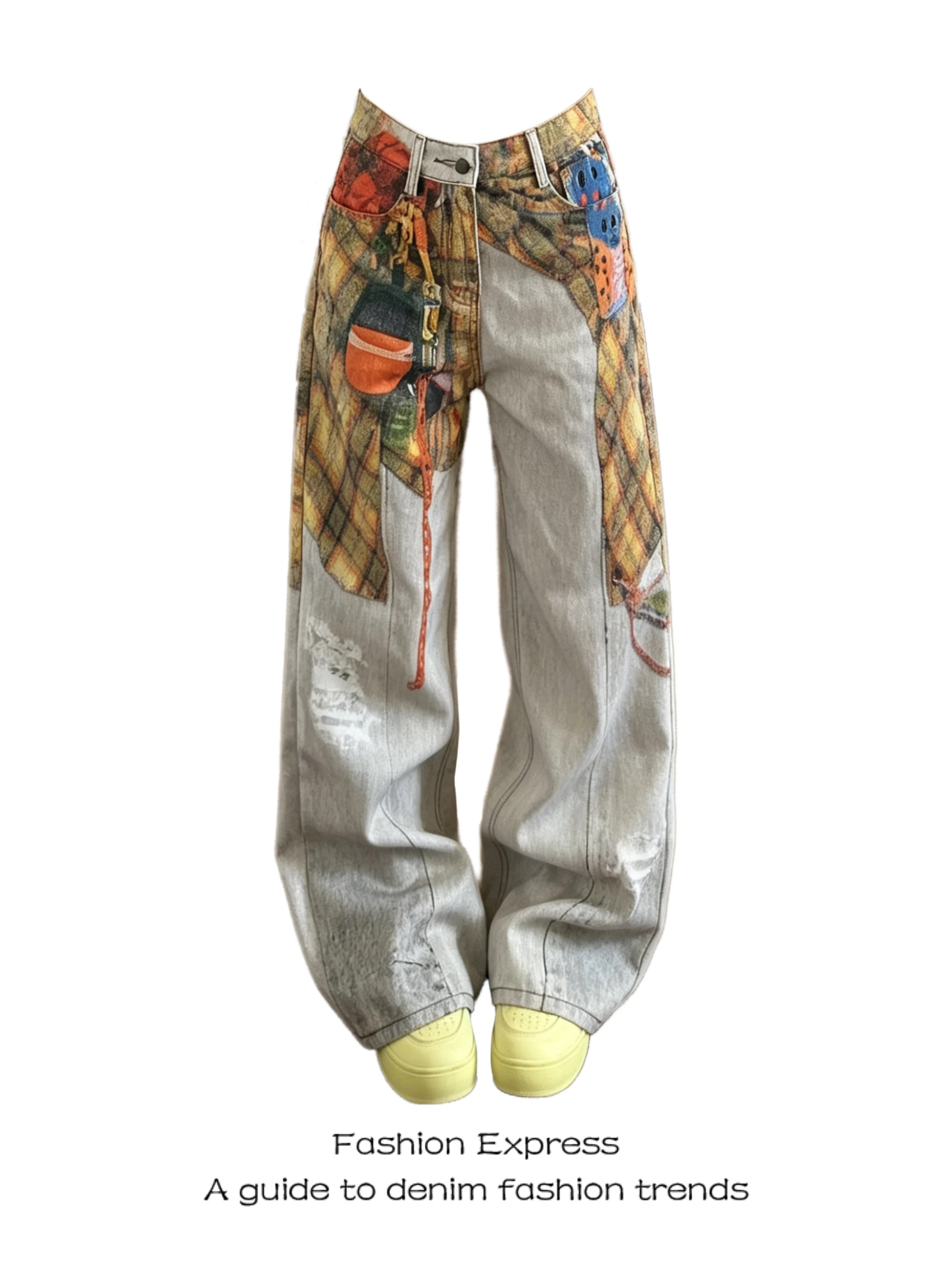 Retro Denim Jeans Women's Summer New Plaid Shirt Print Fashion Simple High Waist Casual Floor-Length Pants Wide Leg Pants
Retro Denim Jeans Women's Summer New Plaid Shirt Print Fashion Simple High Waist Casual Floor-Length Pants Wide Leg Pants