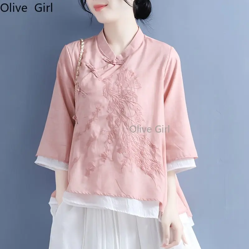 Women's Shirt Embroidered Blouse 2025 Spring Summer New Cotton Hemp Shirt Art Retro Plate Buckle Diagonal Tea Robe Top
Women's Shirt Embroidered Blouse 2025 Spring Summer New Cotton Hemp Shirt Art Retro Plate Buckle Diagonal Tea Robe Top