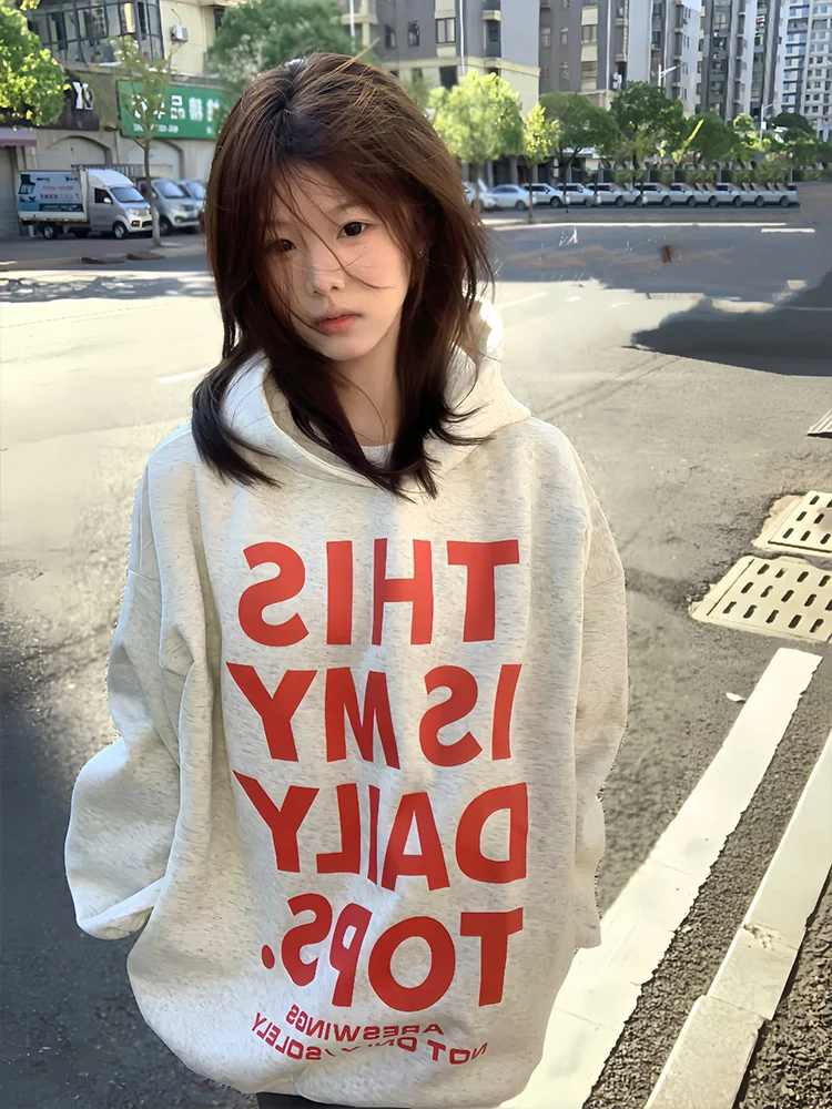 Thickened Fleece Hoodie Women's Oversize Lazy Style Streetwear Long Sleeve Letter Print Sweatshirt Autumn Winter Casual Top
Thickened Fleece Hoodie Women's Oversize Lazy Style Streetwear Long Sleeve Letter Print Sweatshirt Autumn Winter Casual Top
