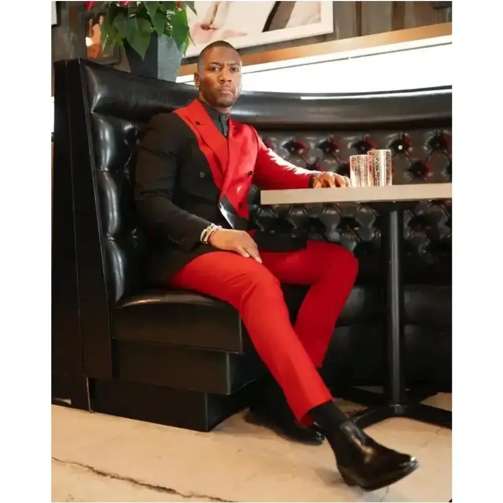 New Fashion Custom Made Patchwork Men Suit 2 Pieces Red Black Double Breasted Costume Homme Groom Wedding Blazer Set
New Fashion Custom Made Patchwork Men Suit 2 Pieces Red Black Double Breasted Costume Homme Groom Wedding Blazer Set