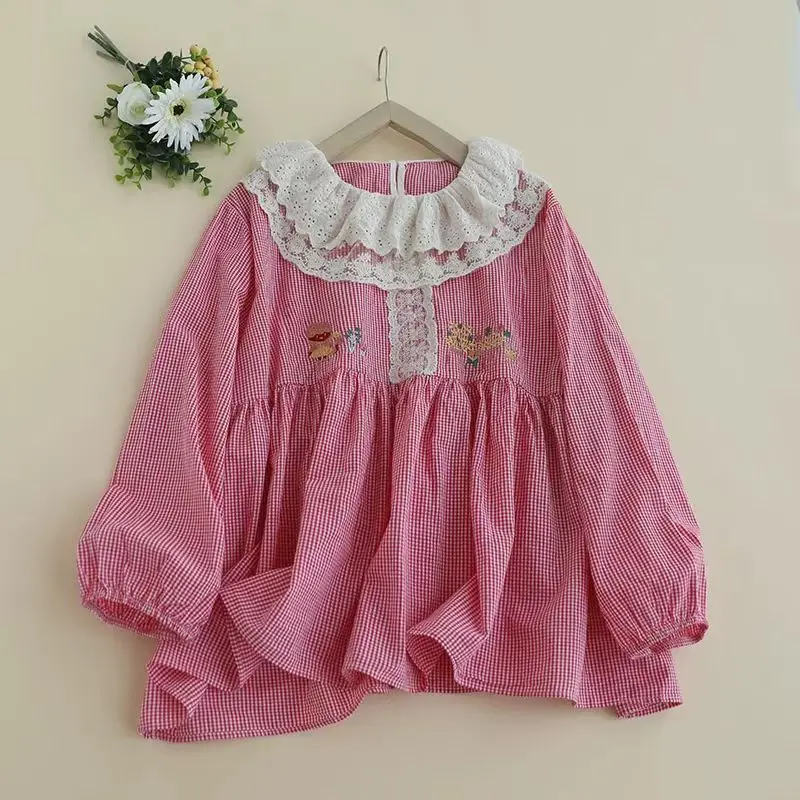 Spring New Japanese Mori Girl Vintage Plaid Embroidery Cotton Linen Shirts Women Double Lace Collar Long Sleeve Casual Loose Top
Spring New Japanese Mori Girl Vintage Plaid Embroidery Cotton Linen Shirts Women Double Lace Collar Long Sleeve Casual Loose Top