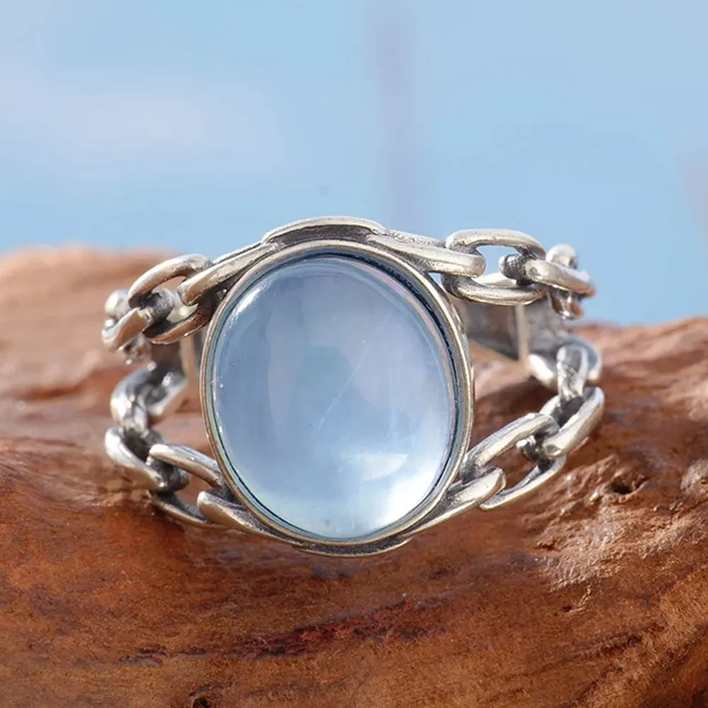 925 sterling silver vintage chain opening ring, natural aquamarine women's ring, men ring, birthday gift elegant crystal jewelry
925 sterling silver vintage chain opening ring, natural aquamarine women's ring, men ring, birthday gift elegant crystal jewelry