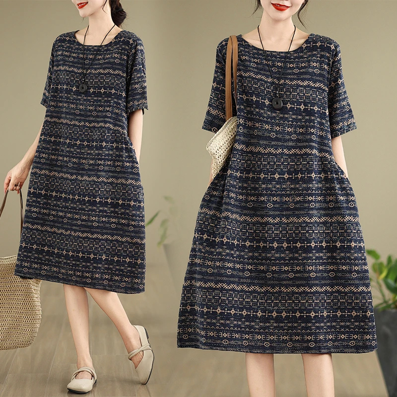 Vintage Fashion Japanese Women Cotton Linen Dress Short Sleeves Printing Loose Dresses for Lady Summer
Vintage Fashion Japanese Women Cotton Linen Dress Short Sleeves Printing Loose Dresses for Lady Summer