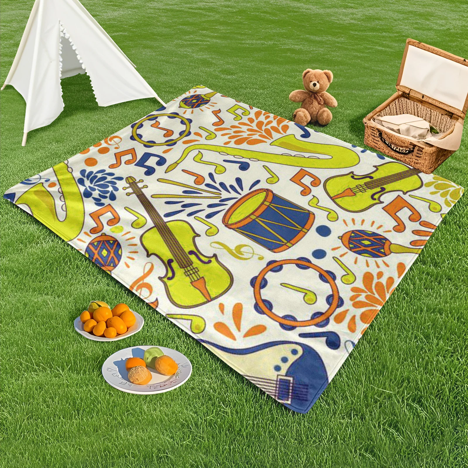 Outdoor Blanket With Tiny Note And Circular Patterns On Light Yellow Background Featuring Musical Instruments For Camping Hiking
Outdoor Blanket With Tiny Note And Circular Patterns On Light Yellow Background Featuring Musical Instruments For Camping Hiking