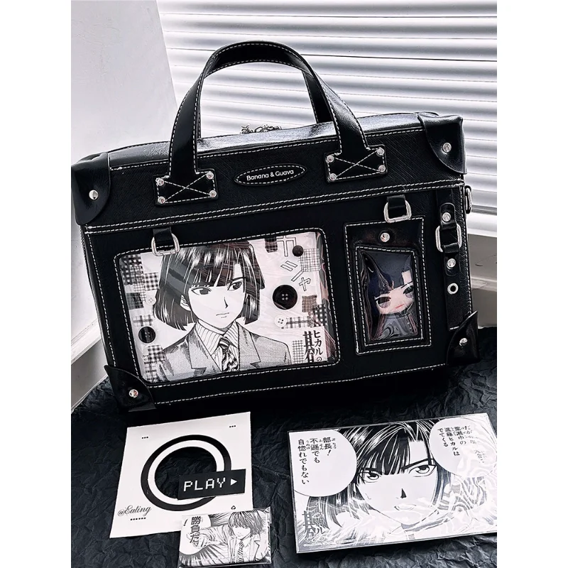 Black Retro Ita Briefcase Tote Bag, Clear Window & Photo Card Holder, PU Leather Handheld & Crossbody Bag for Anime Pin Display
Black Retro Ita Briefcase Tote Bag, Clear Window & Photo Card Holder, PU Leather Handheld & Crossbody Bag for Anime Pin Display