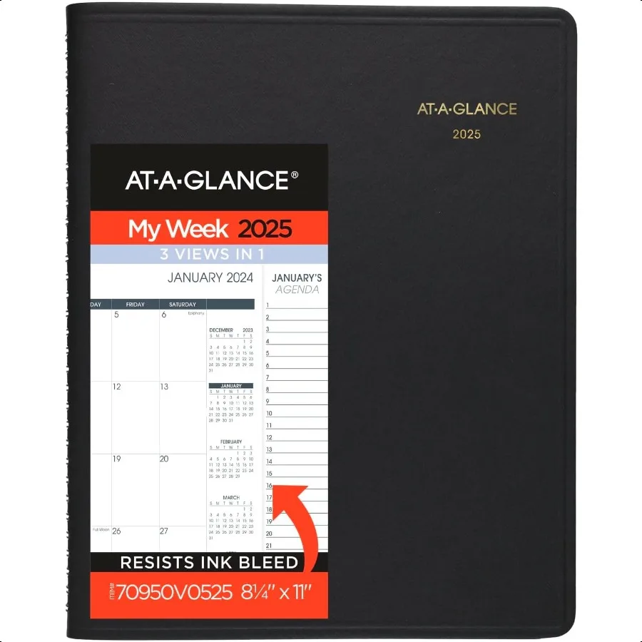 2025 Appointment Book Weekly and Monthly 81 4" x 11" Large QuarterHourly Triple View Black 70950V0525
2025 Appointment Book Weekly and Monthly 81 4" x 11" Large QuarterHourly Triple View Black 70950V0525